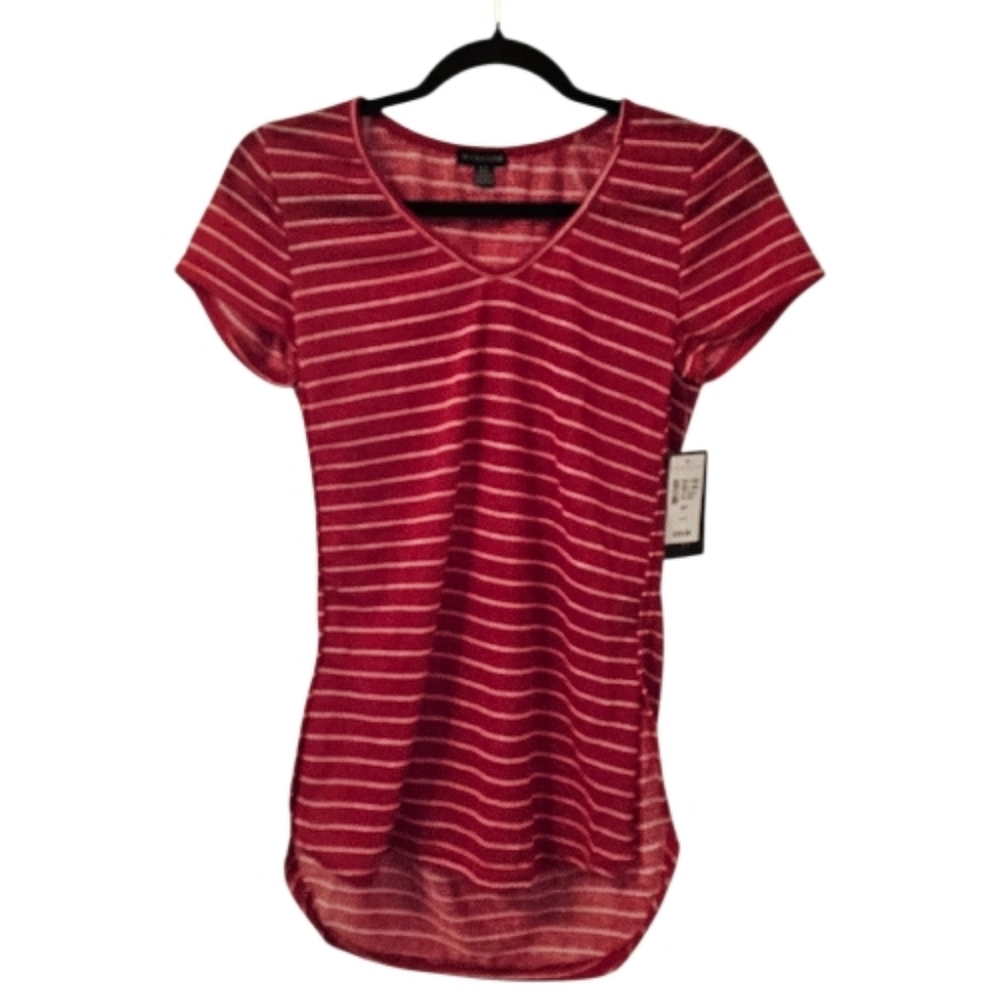 Red and White Magazine Women's Striped V-Neck T-Shirt